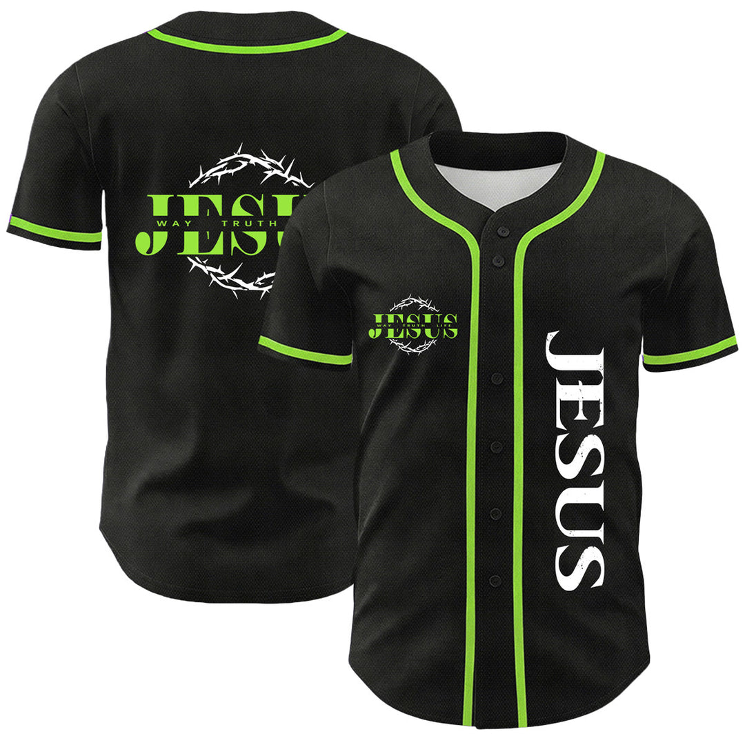 Christianartworkshop Thorn Crown Jesus Way Truth Life Graphic Unisex Baseball Jersey - Light Green - 5XL - image 21