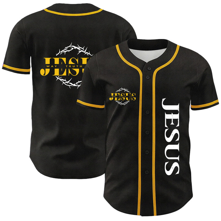 Christianartworkshop Thorn Crown Jesus Way Truth Life Graphic Unisex Baseball Jersey - Yellow - 5XL - image 0