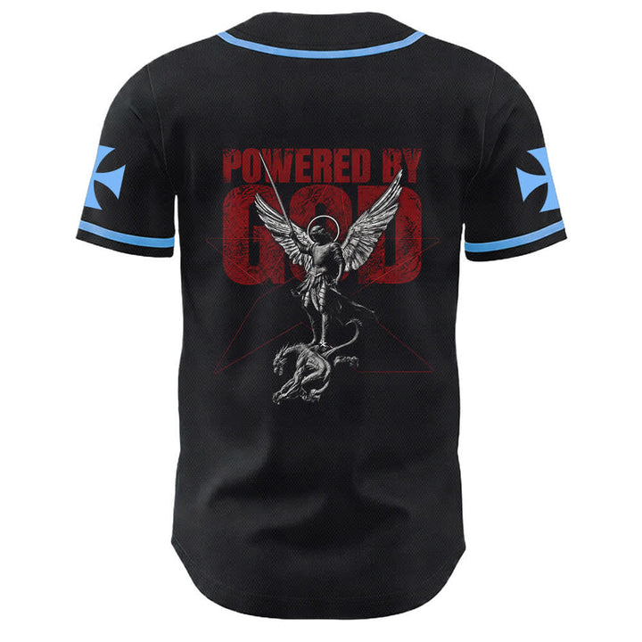 Christianartworkshop Powered By God Warrior Angel Knight Cross Christian Baseball Jersey - image 10