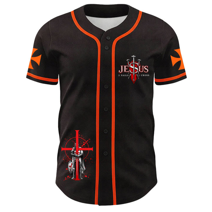 Christianartworkshop Powered By God Warrior Angel Knight Cross Christian Baseball Jersey - image 2