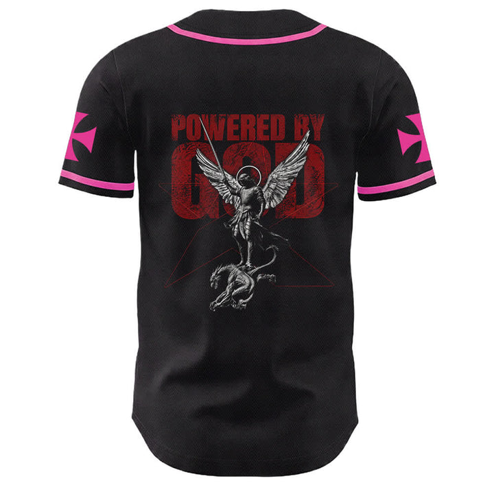 Christianartworkshop Powered By God Warrior Angel Knight Cross Christian Baseball Jersey - image 16