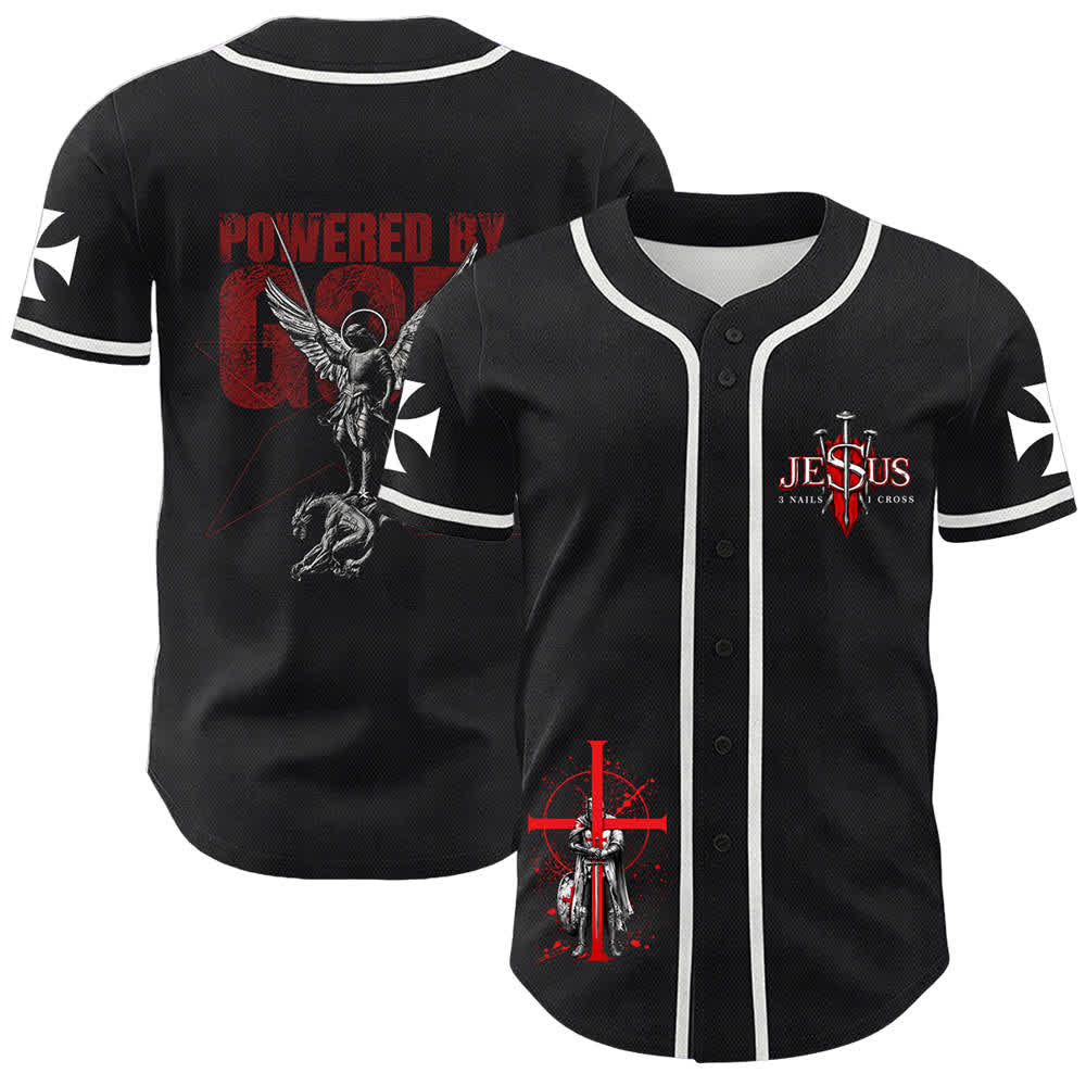 Christianartworkshop Powered By God Warrior Angel Knight Cross Christian Baseball Jersey - White - 5XL - image 12