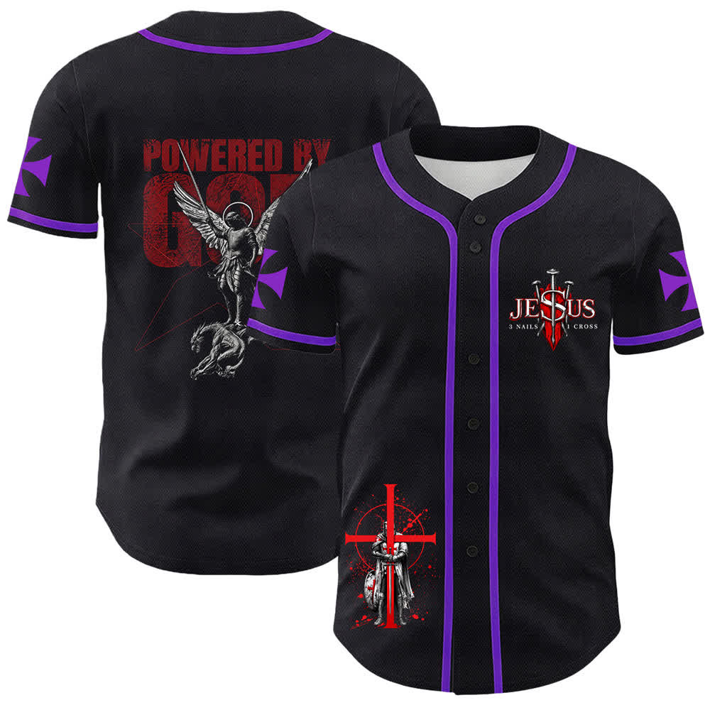 Christianartworkshop Powered By God Warrior Angel Knight Cross Christian Baseball Jersey - Purple - 5XL - image 24