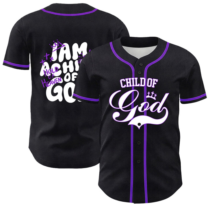 Christianartworkshop I Am A Child Of God Lamb Crown Graphic Unisex Baseball Jersey - Purple - 5XL - image 3