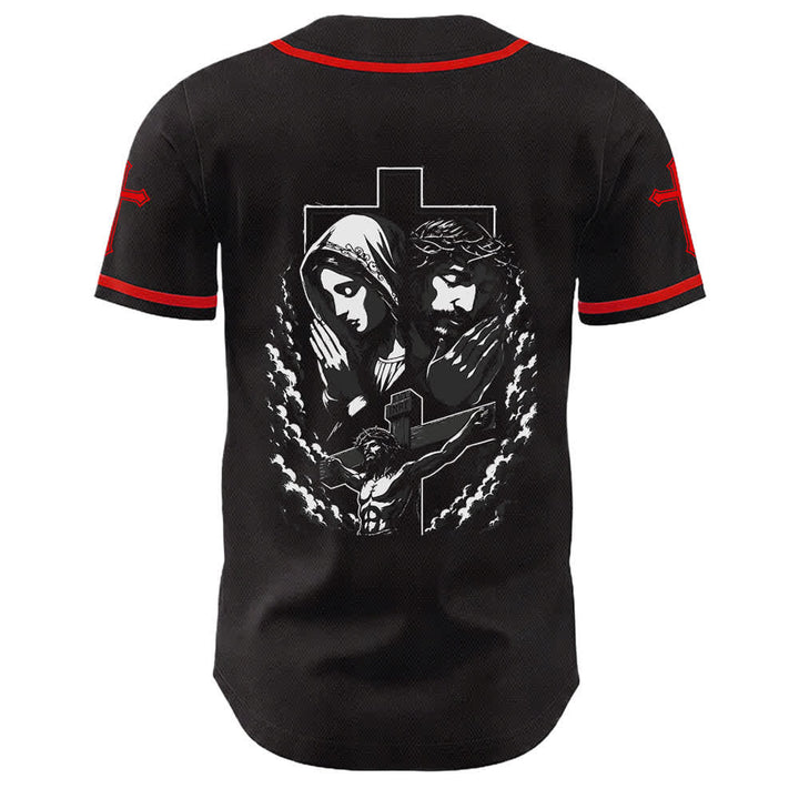Christianartworkshop Jesus Virgin Mary Crucifix Cross Christian Unisex Baseball Jersey - image 49