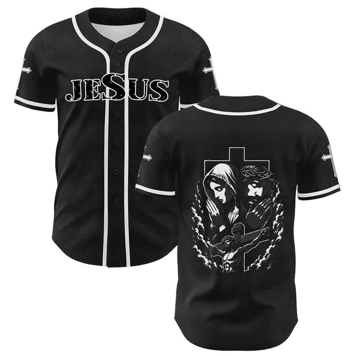 Christianartworkshop Jesus Virgin Mary Crucifix Cross Christian Unisex Baseball Jersey - image 27