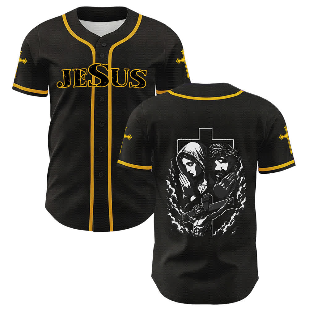 Christianartworkshop Jesus Virgin Mary Crucifix Cross Christian Unisex Baseball Jersey - image 33