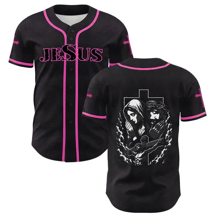 Christianartworkshop Jesus Virgin Mary Crucifix Cross Christian Unisex Baseball Jersey - image 39