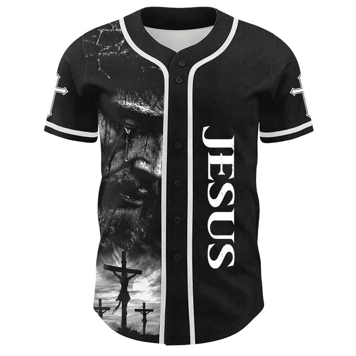 Christianartworkshop Jesus Crucifixion Custom Name Number Cross Sleeve Unisex Baseball Jersey - image 3
