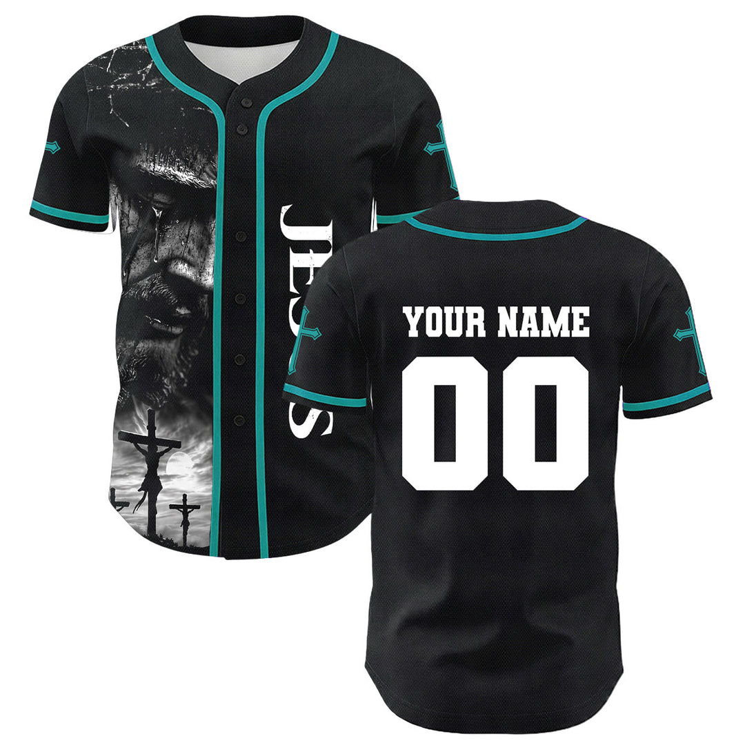 Christianartworkshop Jesus Crucifixion Custom Name Number Cross Sleeve Unisex Baseball Jersey - image 33
