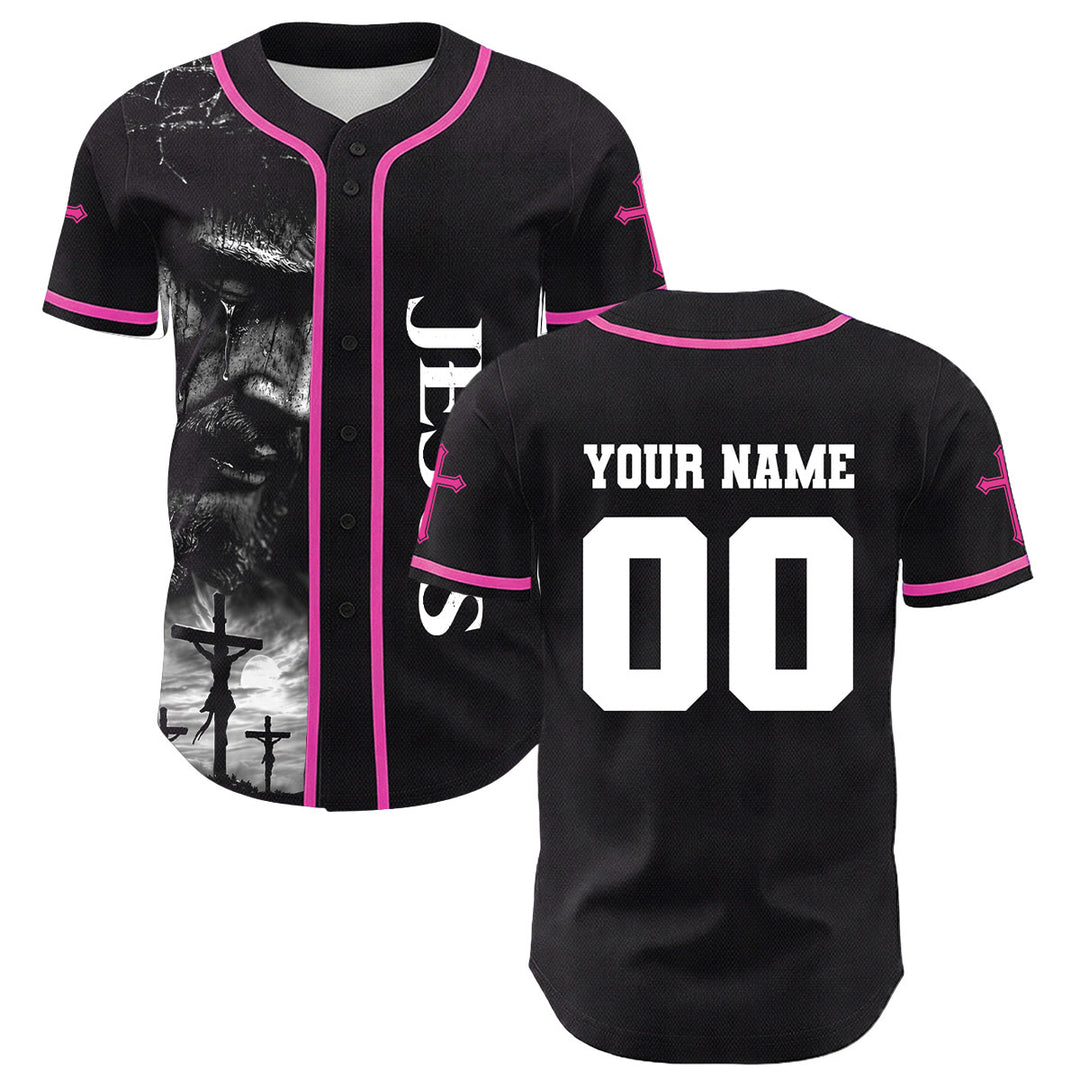 Christianartworkshop Jesus Crucifixion Custom Name Number Cross Sleeve Unisex Baseball Jersey - image 17