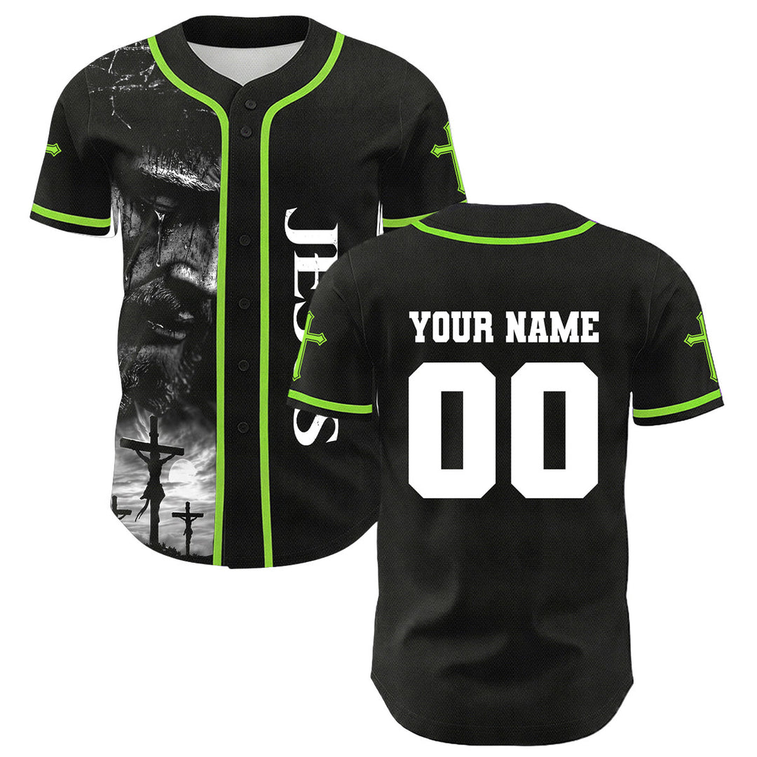 Christianartworkshop Jesus Crucifixion Custom Name Number Cross Sleeve Unisex Baseball Jersey - image 5