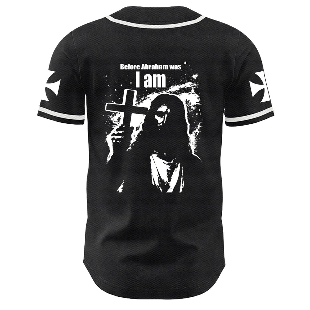 Christianartworkshop Before Abraham Was I Am Jesus Cross Nail Graphic Unisex Baseball Jersey - image 1