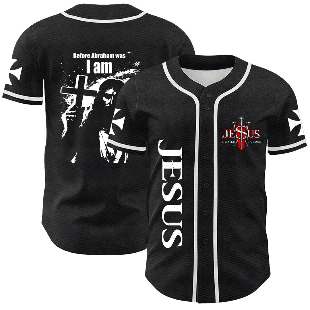 Christianartworkshop Before Abraham Was I Am Jesus Cross Nail Graphic Unisex Baseball Jersey - White - 5XL - image 0