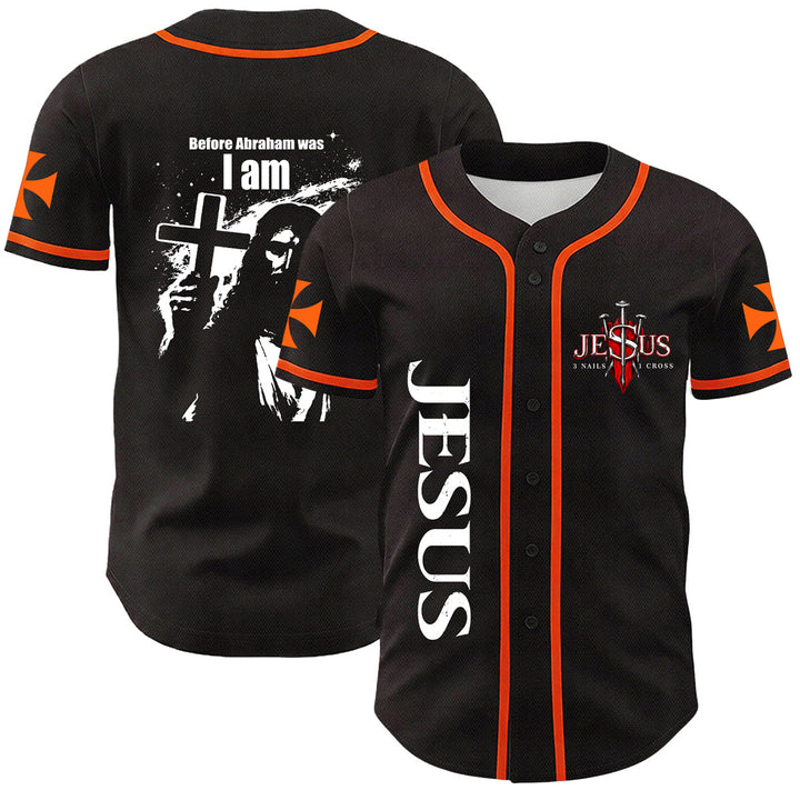 Christianartworkshop Before Abraham Was I Am Jesus Cross Nail Graphic Unisex Baseball Jersey - Orange - 5XL - image 3