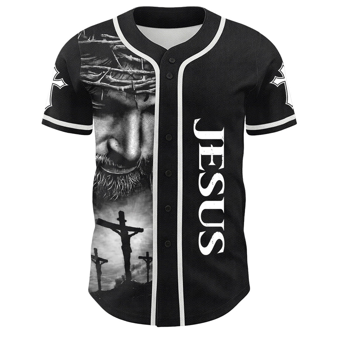 Christianartworkshop Crown Of Thorns Jesus Custom Name Number Cross Sleeve Unisex Baseball Jersey - image 3