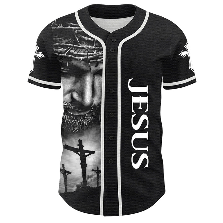 Christianartworkshop Crown Of Thorns Jesus Custom Name Number Cross Sleeve Unisex Baseball Jersey - image 3