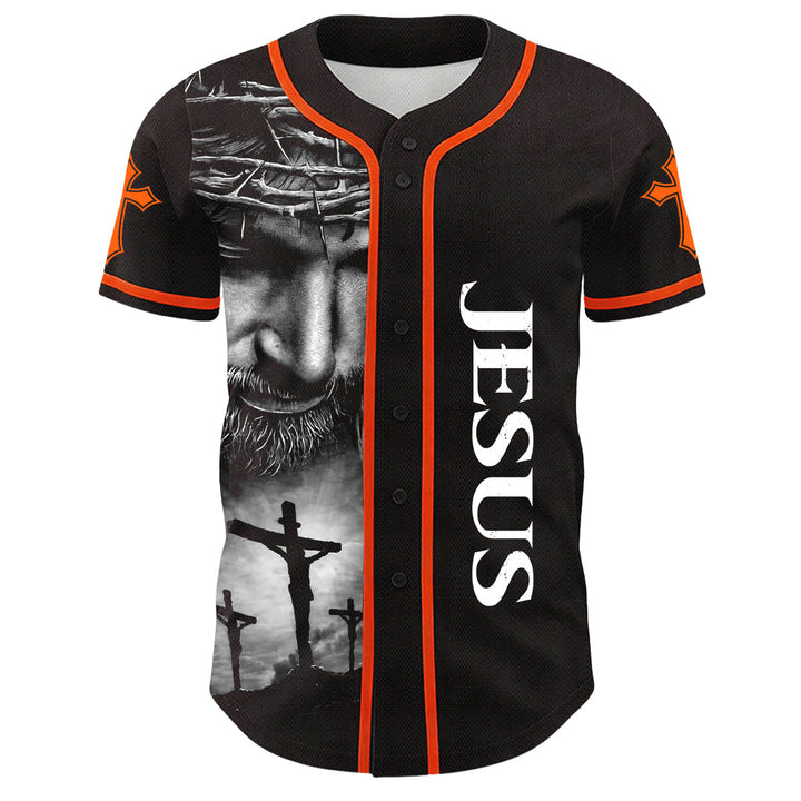 Christianartworkshop Crown Of Thorns Jesus Custom Name Number Cross Sleeve Unisex Baseball Jersey - image 23