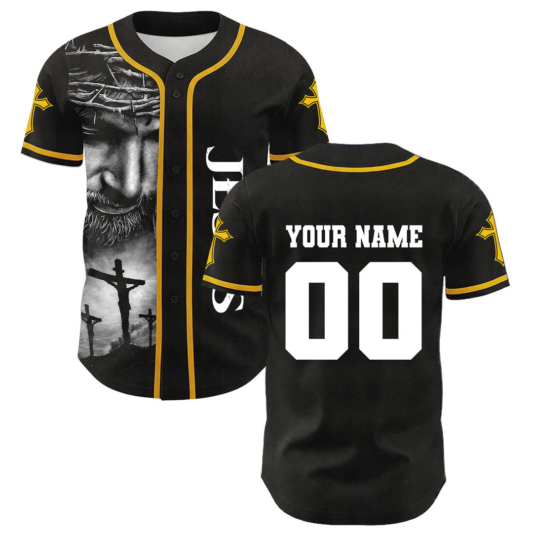Christianartworkshop Crown Of Thorns Jesus Custom Name Number Cross Sleeve Unisex Baseball Jersey - image 9