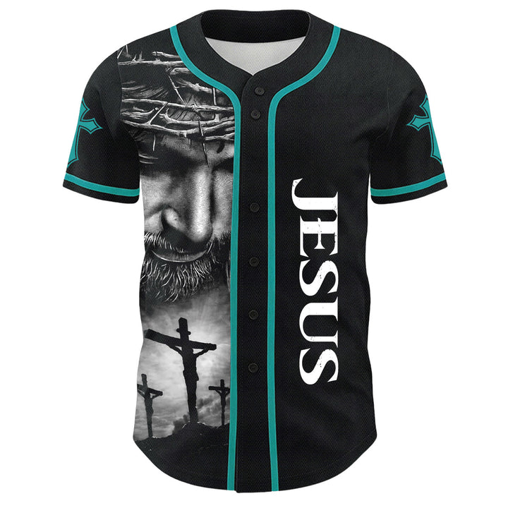 Christianartworkshop Crown Of Thorns Jesus Custom Name Number Cross Sleeve Unisex Baseball Jersey - image 35