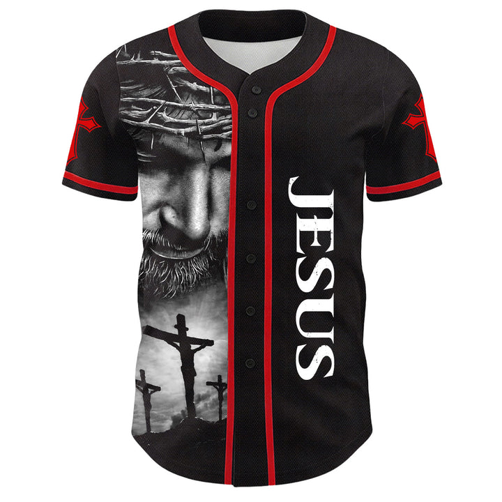 Christianartworkshop Crown Of Thorns Jesus Custom Name Number Cross Sleeve Unisex Baseball Jersey - image 7