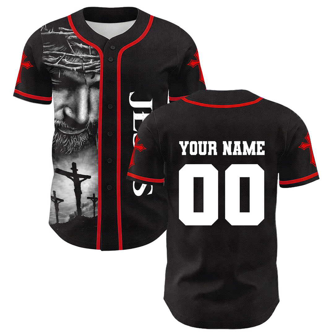 Christianartworkshop Crown Of Thorns Jesus Custom Name Number Cross Sleeve Unisex Baseball Jersey - image 5