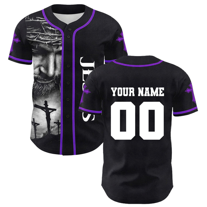 Christianartworkshop Crown Of Thorns Jesus Custom Name Number Cross Sleeve Unisex Baseball Jersey - image 29