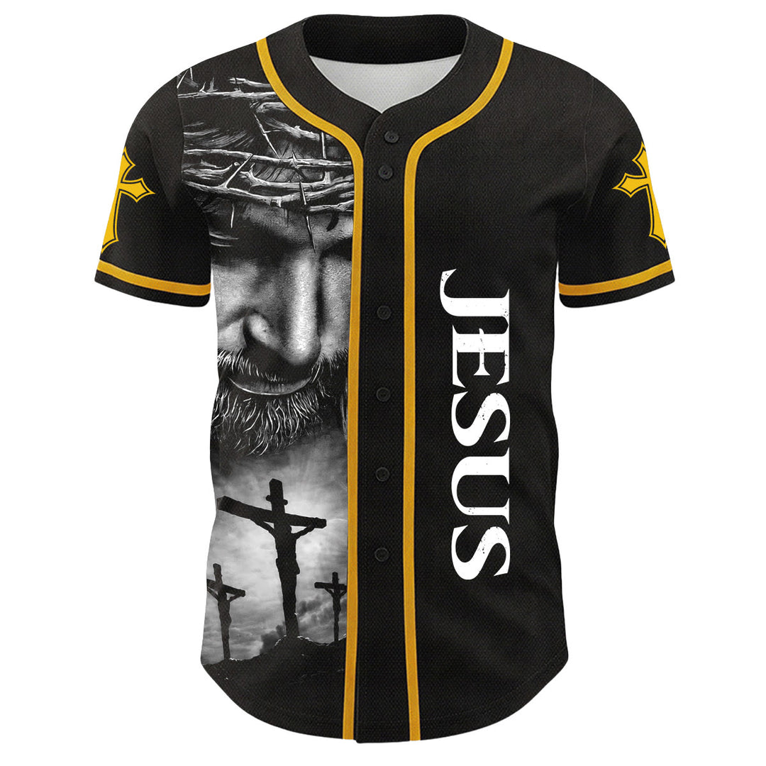 Christianartworkshop Crown Of Thorns Jesus Custom Name Number Cross Sleeve Unisex Baseball Jersey - image 11