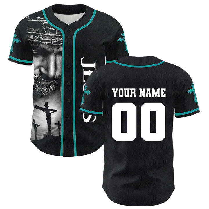Christianartworkshop Crown Of Thorns Jesus Custom Name Number Cross Sleeve Unisex Baseball Jersey - image 33