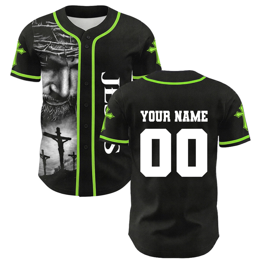 Christianartworkshop Crown Of Thorns Jesus Custom Name Number Cross Sleeve Unisex Baseball Jersey - image 25