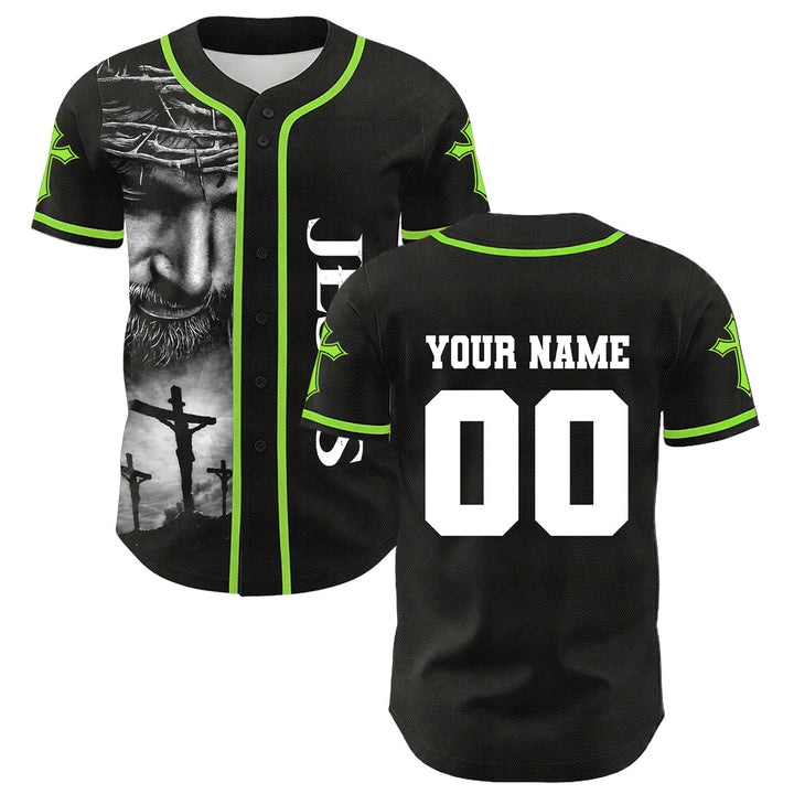 Christianartworkshop Crown Of Thorns Jesus Custom Name Number Cross Sleeve Unisex Baseball Jersey - image 25