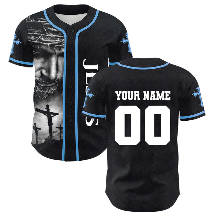 Christianartworkshop Crown Of Thorns Jesus Custom Name Number Cross Sleeve Unisex Baseball Jersey - image 13