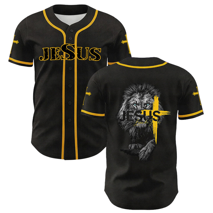 Christianartworkshop Lion Of Judah Jesus Cross Graphic Unisex Baseball Jersey - Yellow - 5XL - image 0