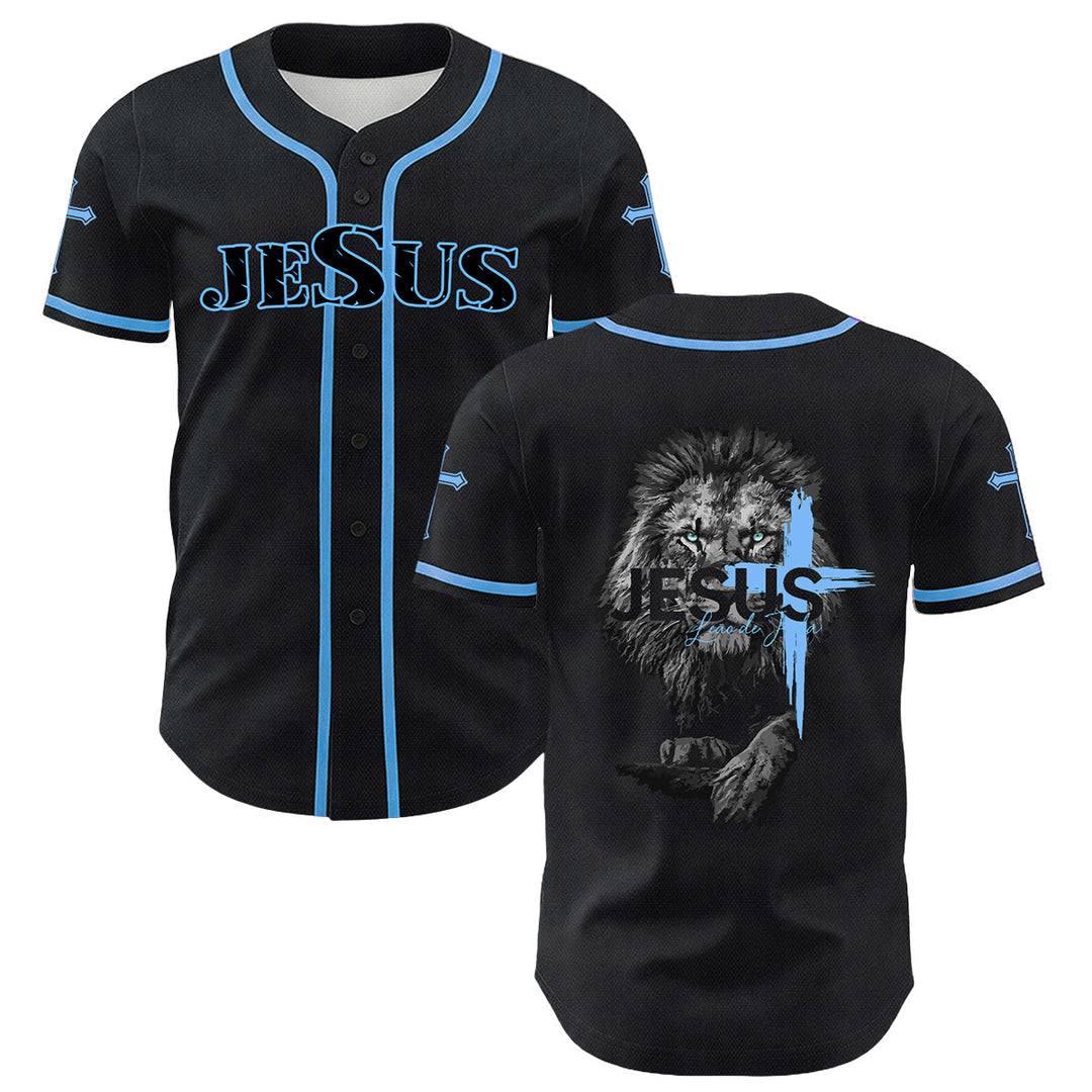 Christianartworkshop Lion Of Judah Jesus Cross Graphic Unisex Baseball Jersey - Blue - 5XL - image 6
