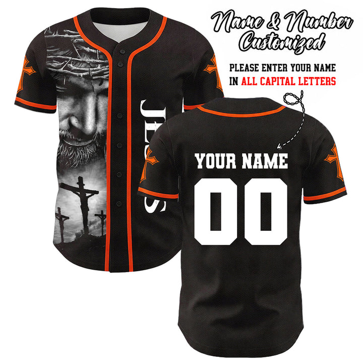 Christianartworkshop Crown Of Thorns Jesus Custom Name Number Cross Sleeve Unisex Baseball Jersey - Orange - 5XL - Name & Number Customized - image 20