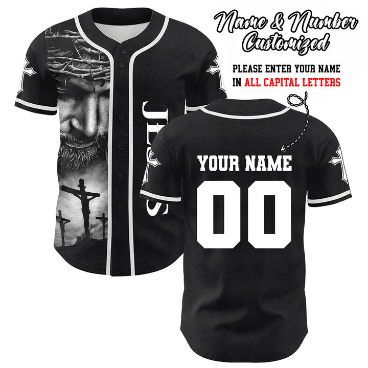 Christianartworkshop Crown Of Thorns Jesus Custom Name Number Cross Sleeve Unisex Baseball Jersey - White - 5XL - Name & Number Customized - image 0