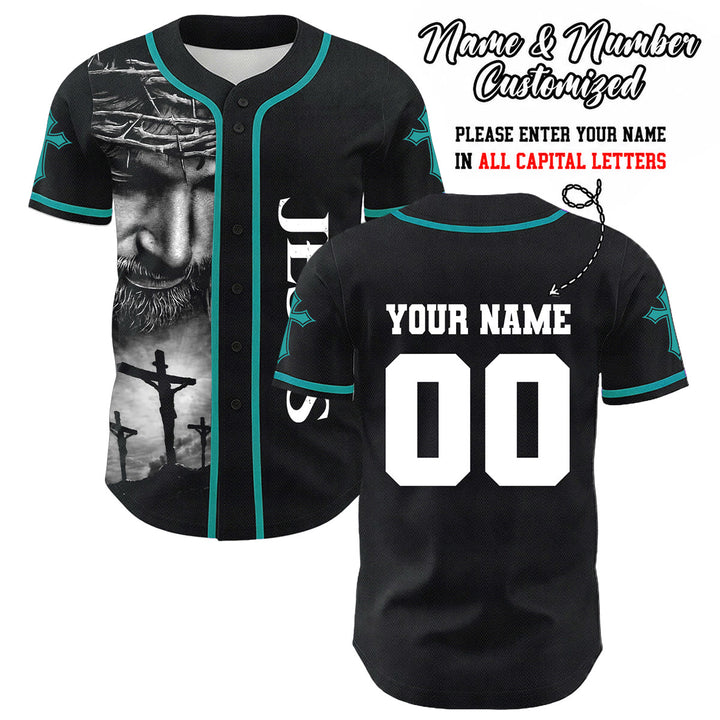 Christianartworkshop Crown Of Thorns Jesus Custom Name Number Cross Sleeve Unisex Baseball Jersey - Dark Green - 5XL - Name & Number Customized - image 32