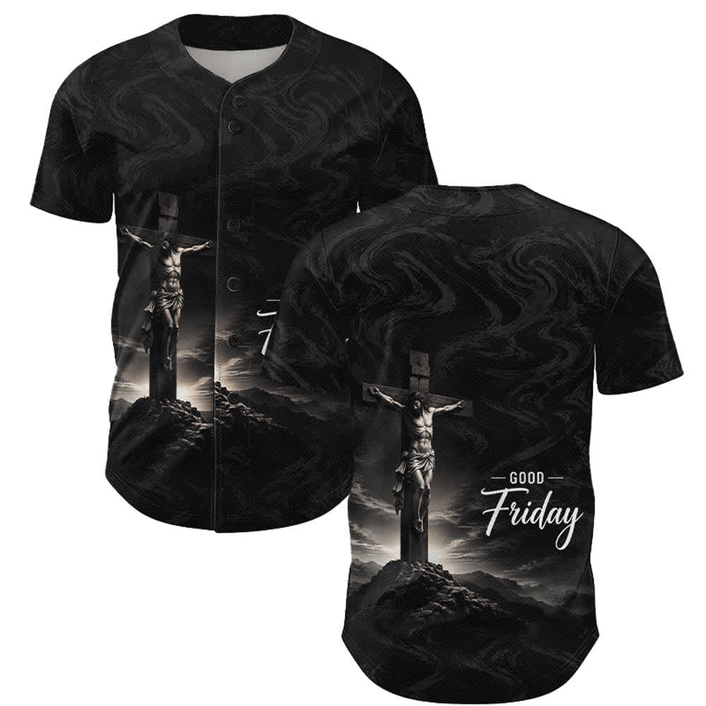 Christianartworkshop Good Friday Jesus Crucifixion Cross Swirl Background Unisex Baseball Jersey - 5XL - image 0