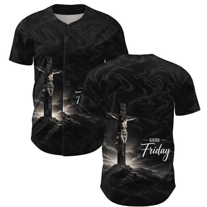 Christianartworkshop Good Friday Jesus Crucifixion Cross Swirl Background Unisex Baseball Jersey - 5XL - image 0