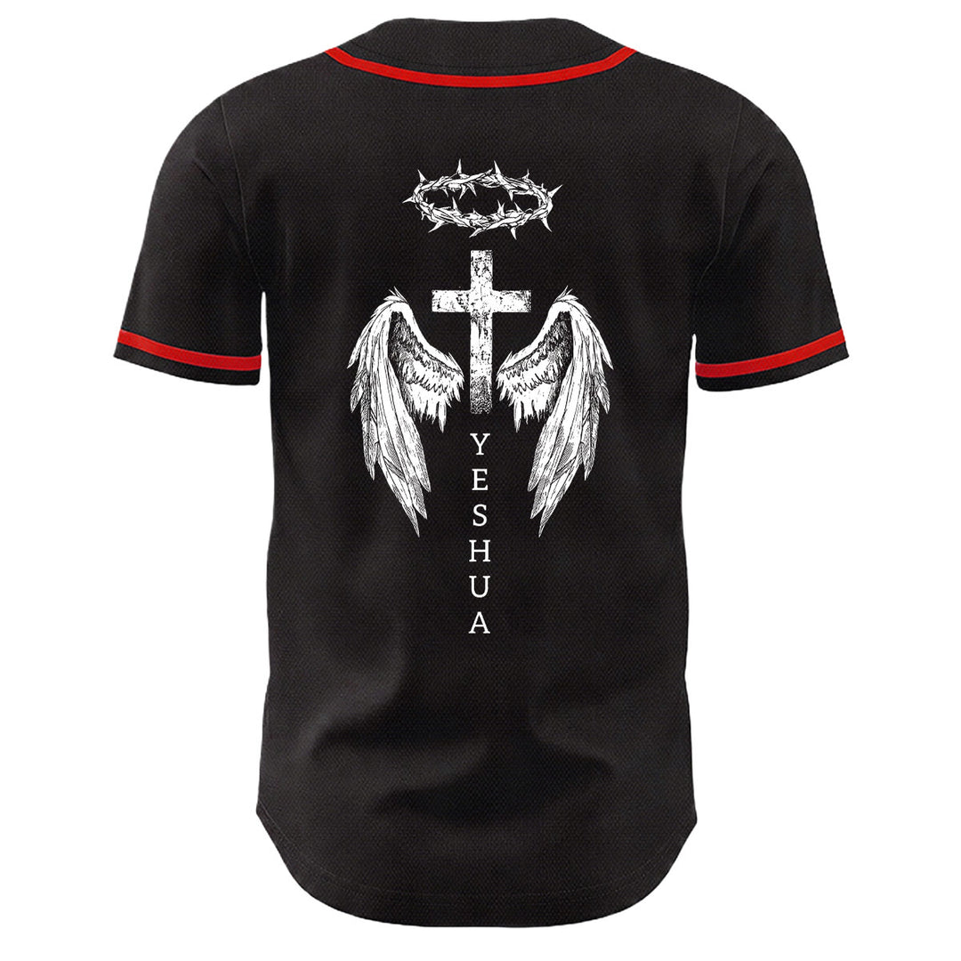 Christianartworkshop Yeshua Crown Of Thorns Cross Angel Wings Unisex Baseball Jersey - image 13