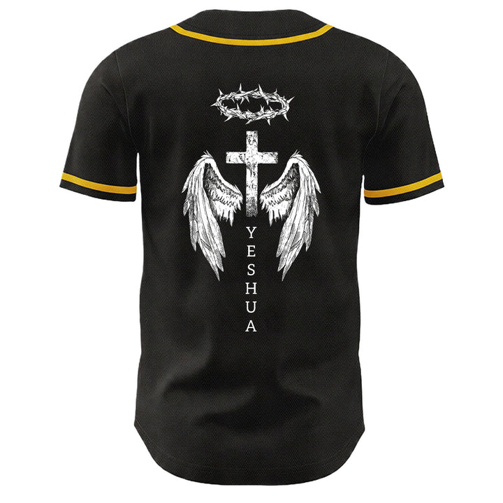 Christianartworkshop Yeshua Crown Of Thorns Cross Angel Wings Unisex Baseball Jersey - image 4