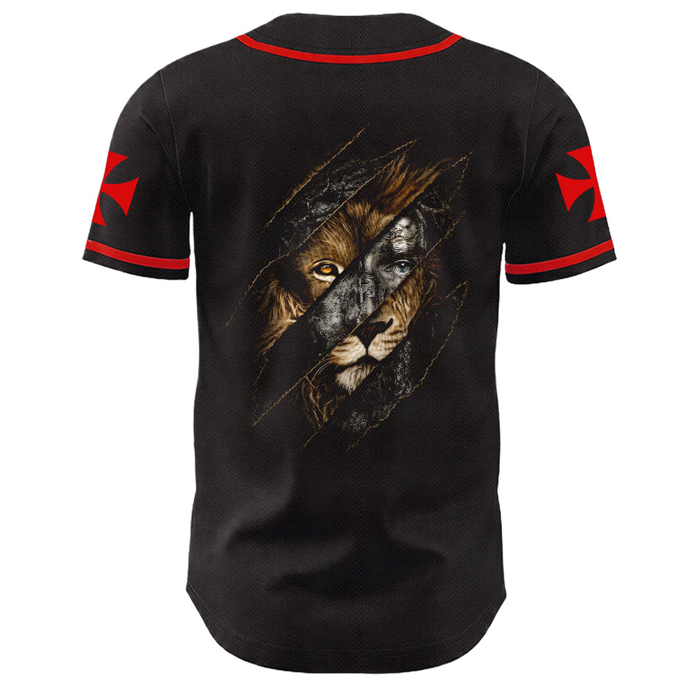 Christianartworkshop Jesus Lion Of Judah Torn Scratch 3 Nails Cross Unisex Baseball Jersey - image 1
