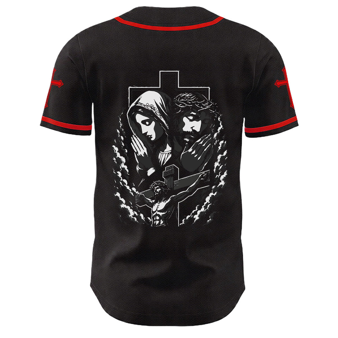 Christianartworkshop Jesus Virgin Mary Crucifix Cross Christian Unisex Baseball Jersey - image 16