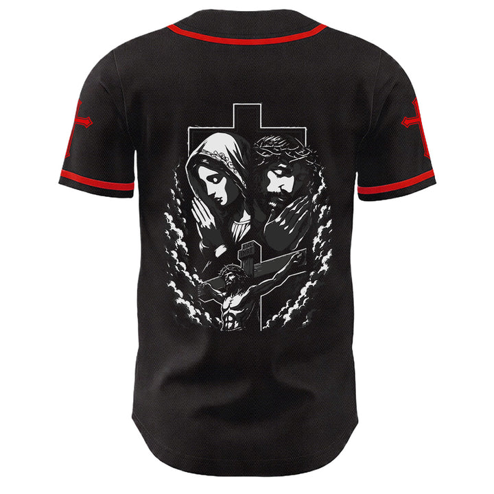 Christianartworkshop Jesus Virgin Mary Crucifix Cross Christian Unisex Baseball Jersey - image 16