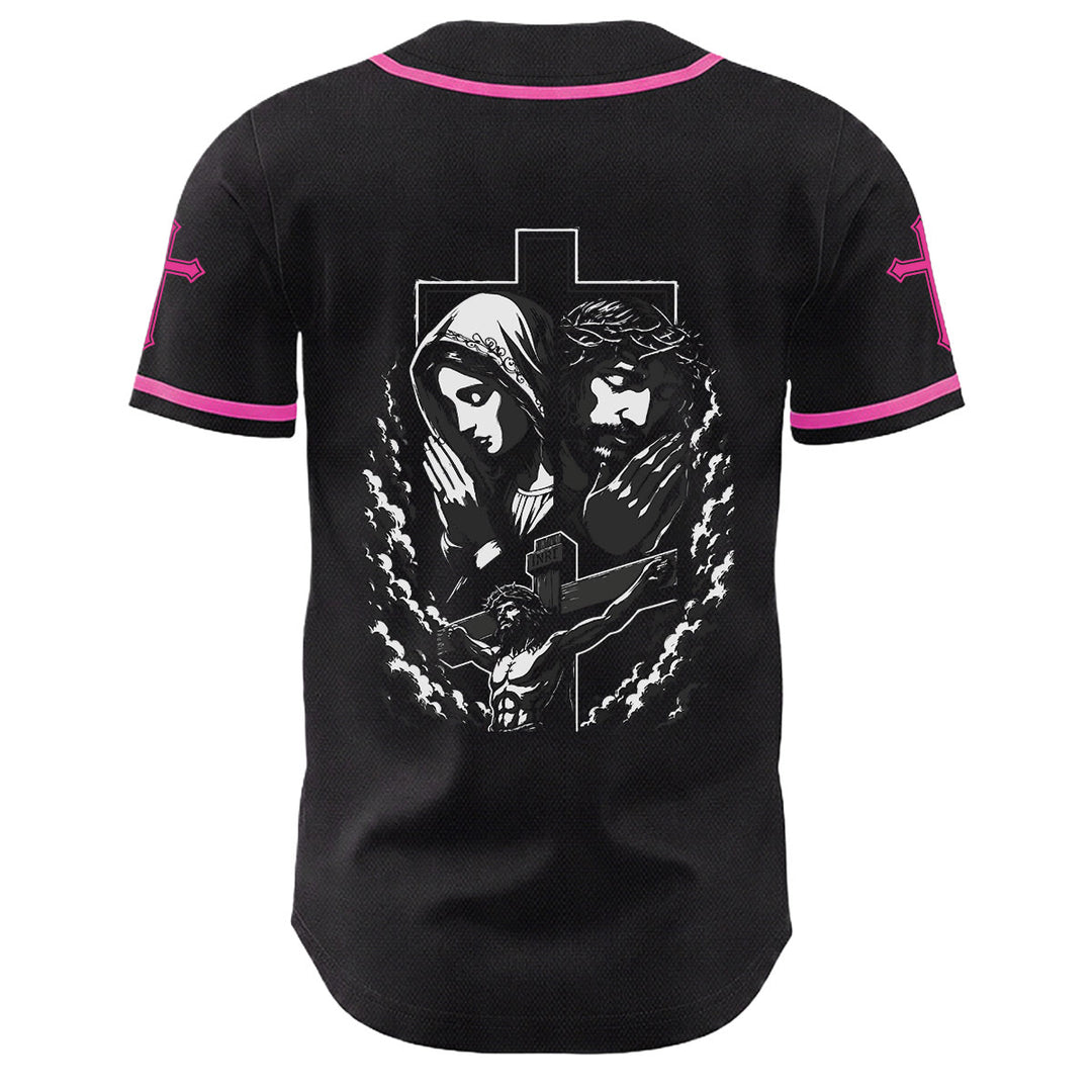 Christianartworkshop Jesus Virgin Mary Crucifix Cross Christian Unisex Baseball Jersey - image 4