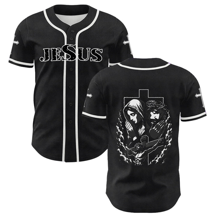 Christianartworkshop Jesus Virgin Mary Crucifix Cross Christian Unisex Baseball Jersey - White - 5XL - image 0