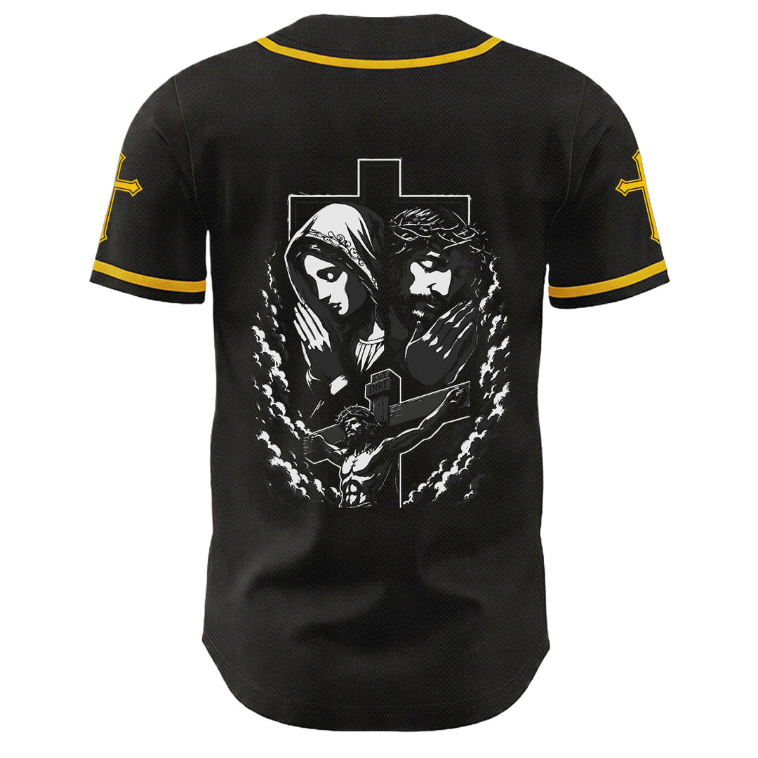Christianartworkshop Jesus Virgin Mary Crucifix Cross Christian Unisex Baseball Jersey - image 7