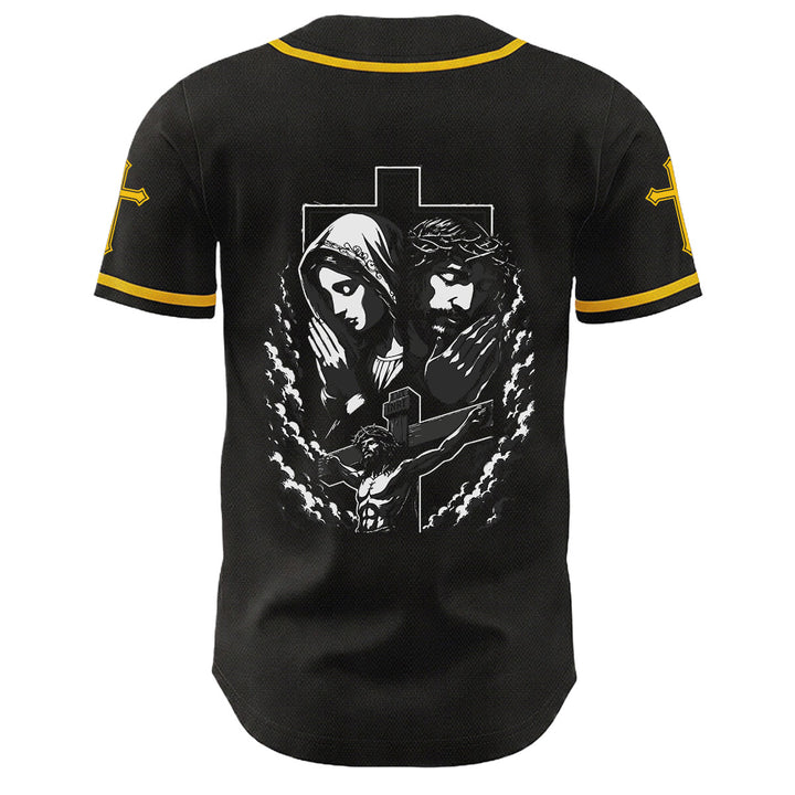 Christianartworkshop Jesus Virgin Mary Crucifix Cross Christian Unisex Baseball Jersey - image 7