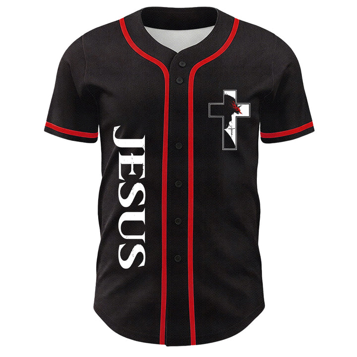 Christian Virgin Mary Jesus Crucifix Cross Graphic Baseball Jersey - image 2