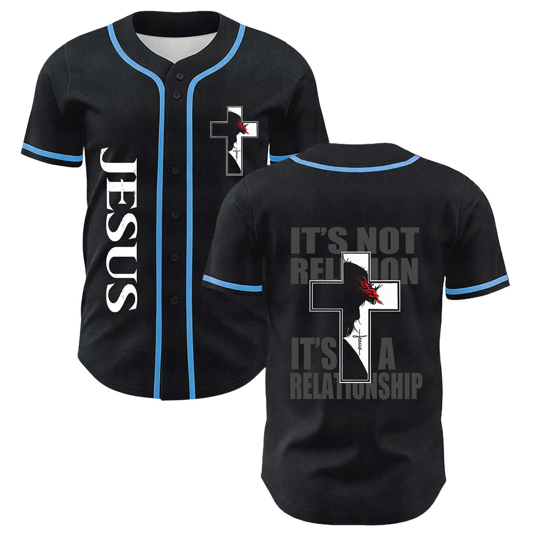 Christian Virgin Mary Jesus Crucifix Cross Graphic Baseball Jersey - Blue - 5XL - image 15